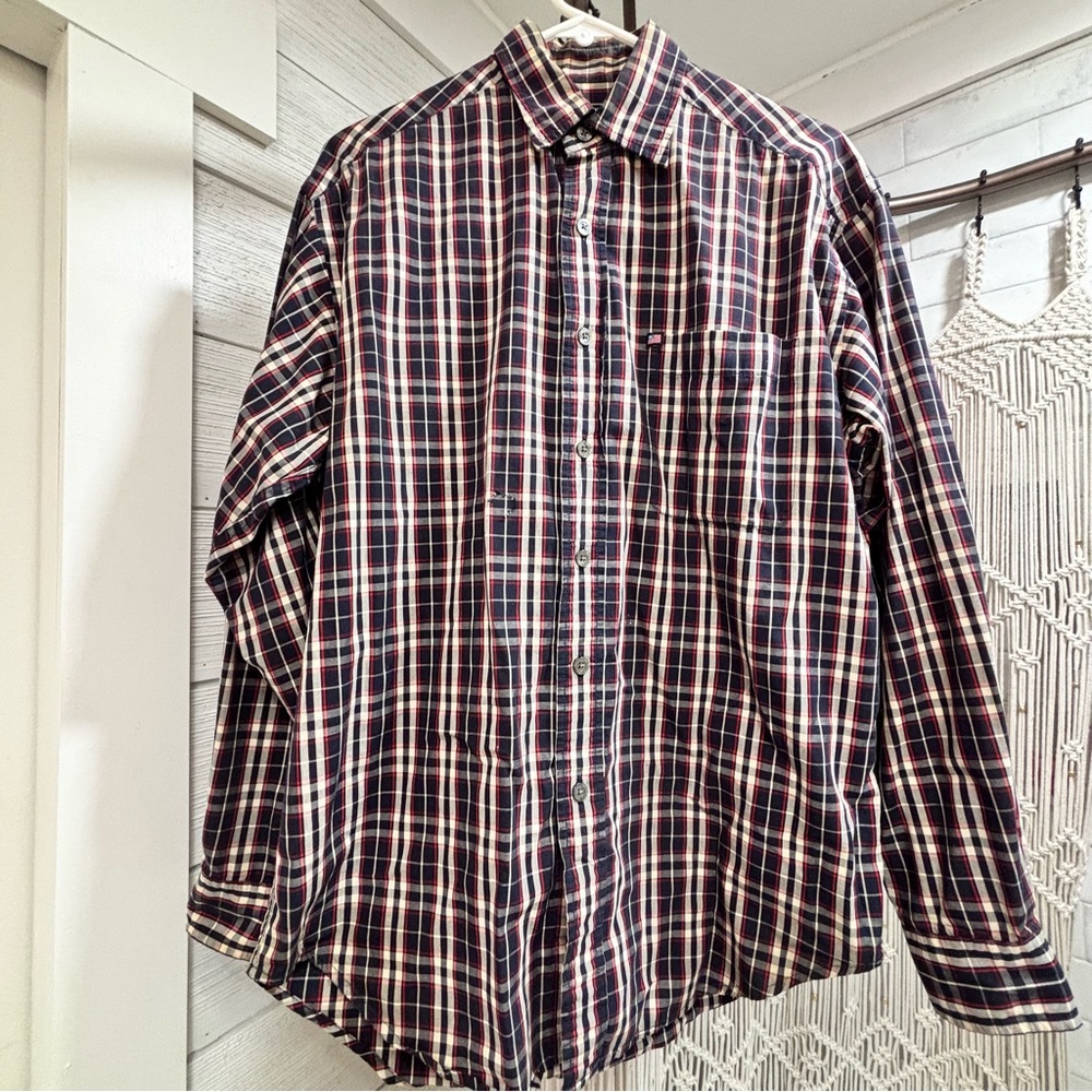 Men's Vintage 90s Plaid Ralph Lauren Collared Shirt Button up down Christmas S